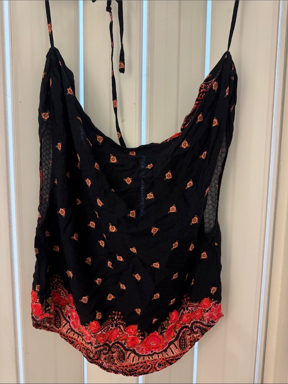 Free People Black Cami with Red and Coral Floral Hem